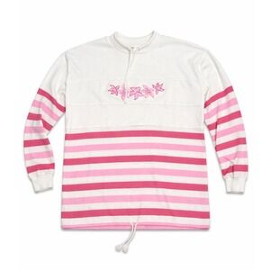 Vintage Jantzen Pink Stripe 3D Floral Sweatshirt Made in USA XL 90s Y2K